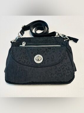 Baggallini Calais Crossbody Embossed Black Leopard-Print RFID Water Resistant